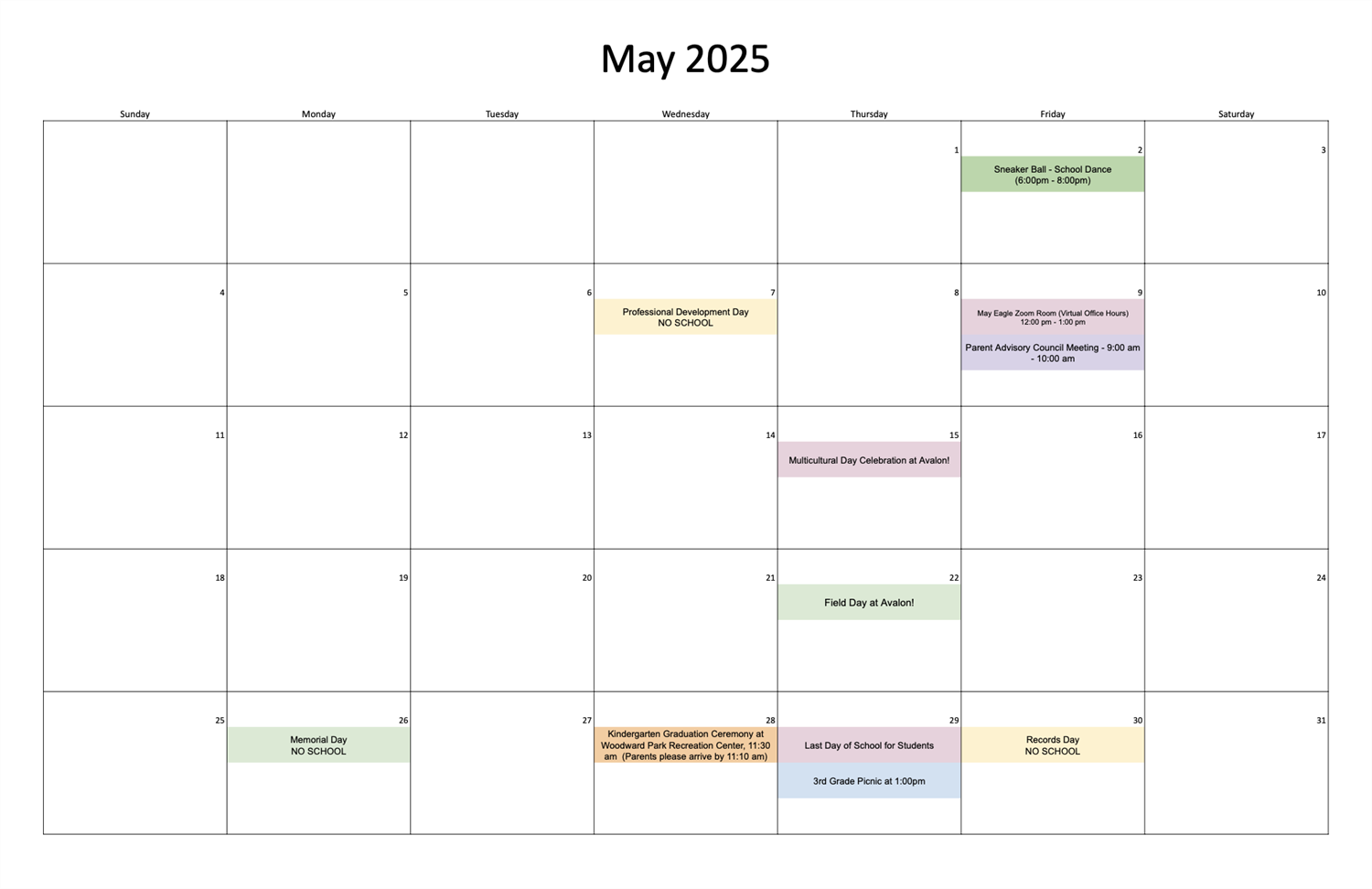 Revised May Calendar